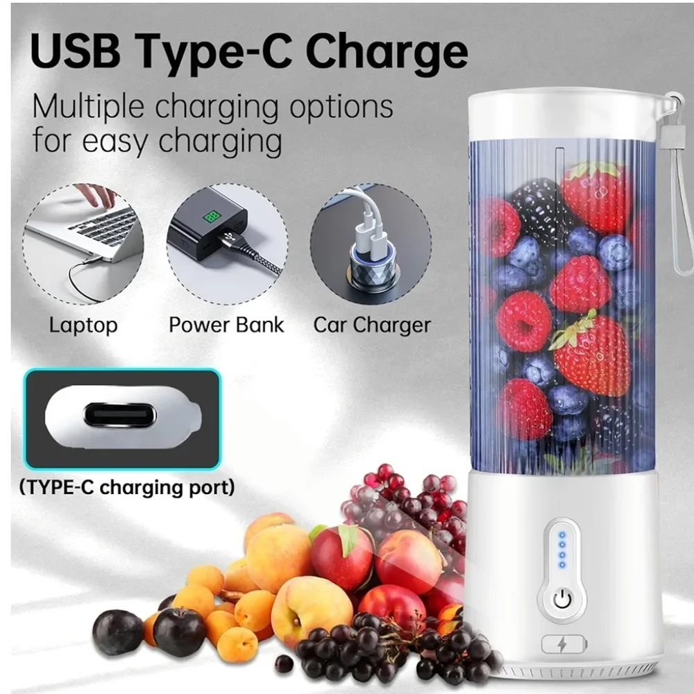 Portable Blender Personal Juicer USB Rechargeable 4000mAh Large Battery 6 Blades